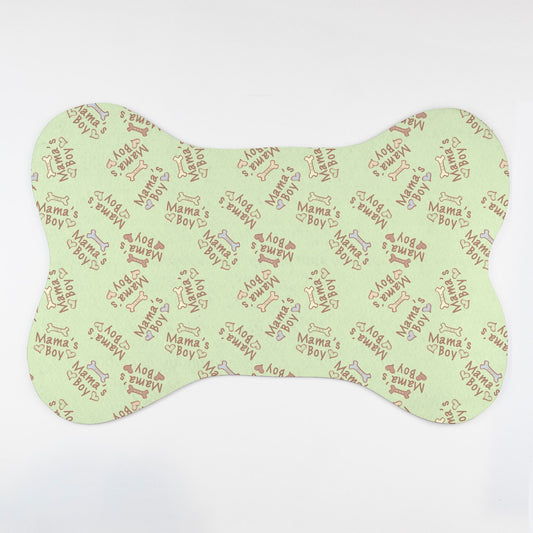 Mama's Boy Bones and Hearts© Light Green Pet Mat – Bone Shape